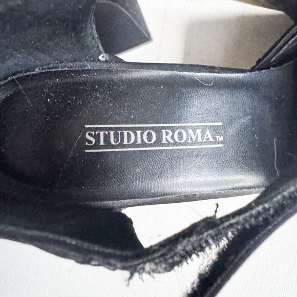 Vintage Y2K Studio Roma Black Satin Floral Chunky Heels 11 - Picture 4 of 10